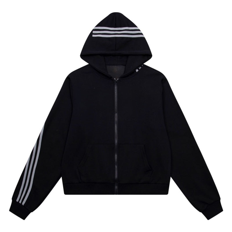 Black Zip-Up Hoodie with Sporty Design