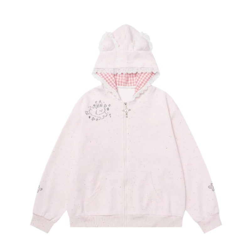 Pink Lace & Plaid Patchwork Hoodie