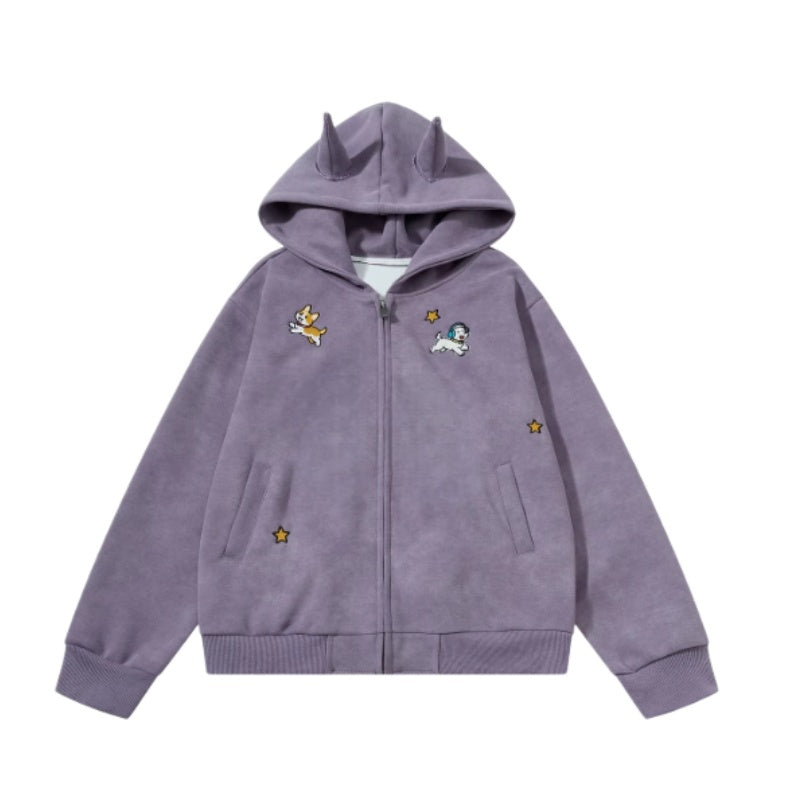 Purple Oversized Zip-Up Hoodie