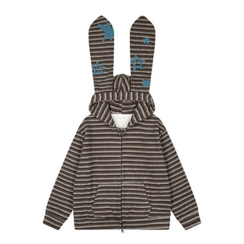 Vintage Striped Bunny Ear Hoodie