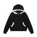White Lace-Trimmed Black Hoodie